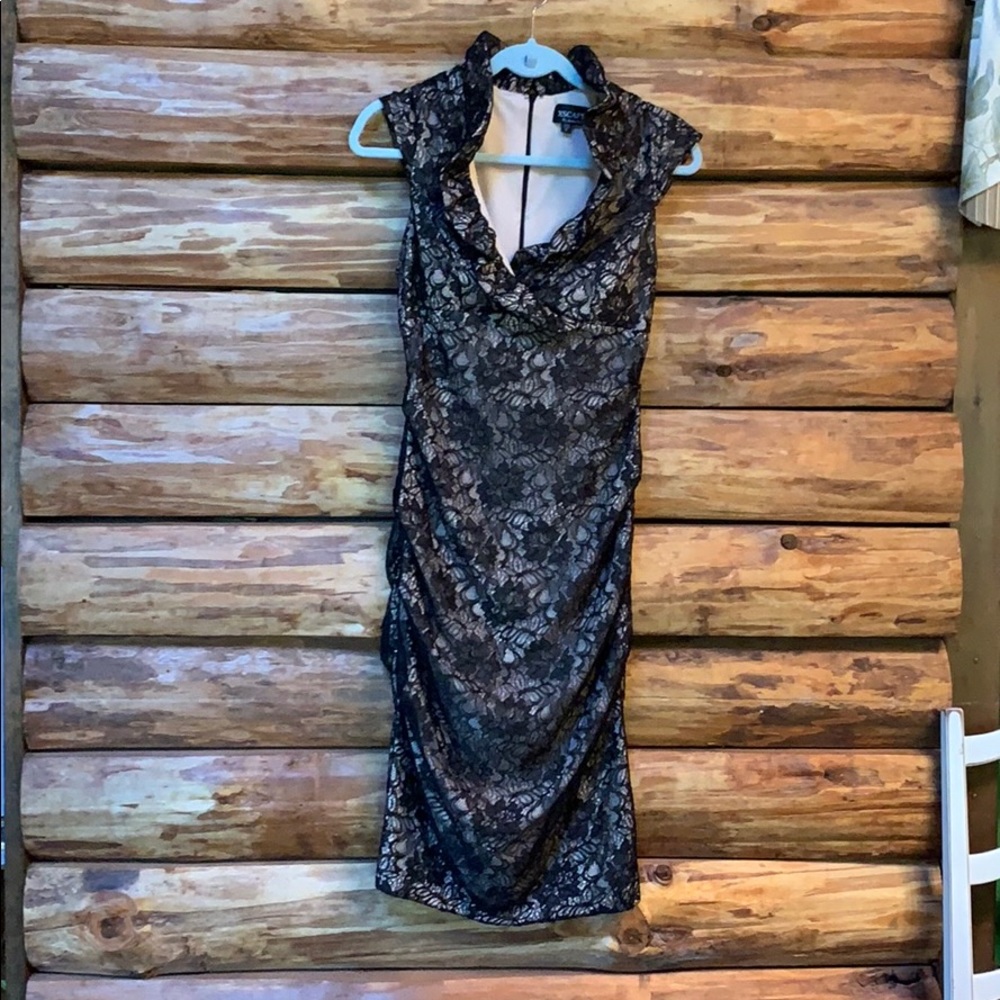 Xscape black and cream lace cocktail dress